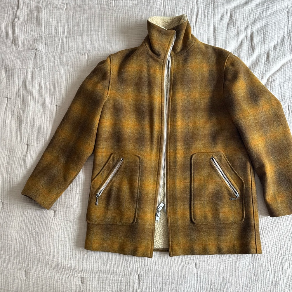 Vintage Pendleton Plaid Earth-tone, Shearling-Lined Coat